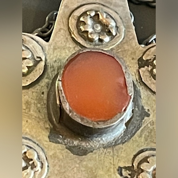 Impressive TURKMEN ANTIQUE TRIBAL ASYK SILVER PENDANT Carnelian Stone (OBO!) 🤗 - Picture 16 of 16